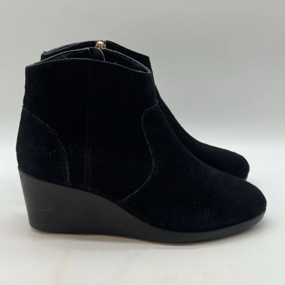 Crocs Leigh 203418 Black Suede Wedge Boots Women's 7.5 Side Zip Ankle Booties